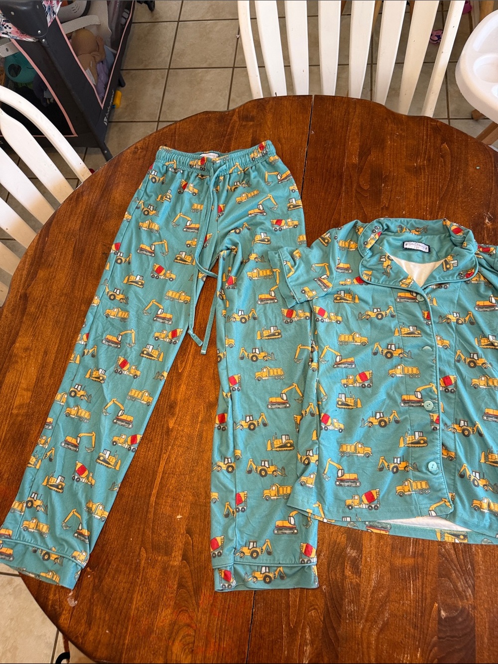 SweetHoney Teal Kids Construction Pajama Set with Yellow Print